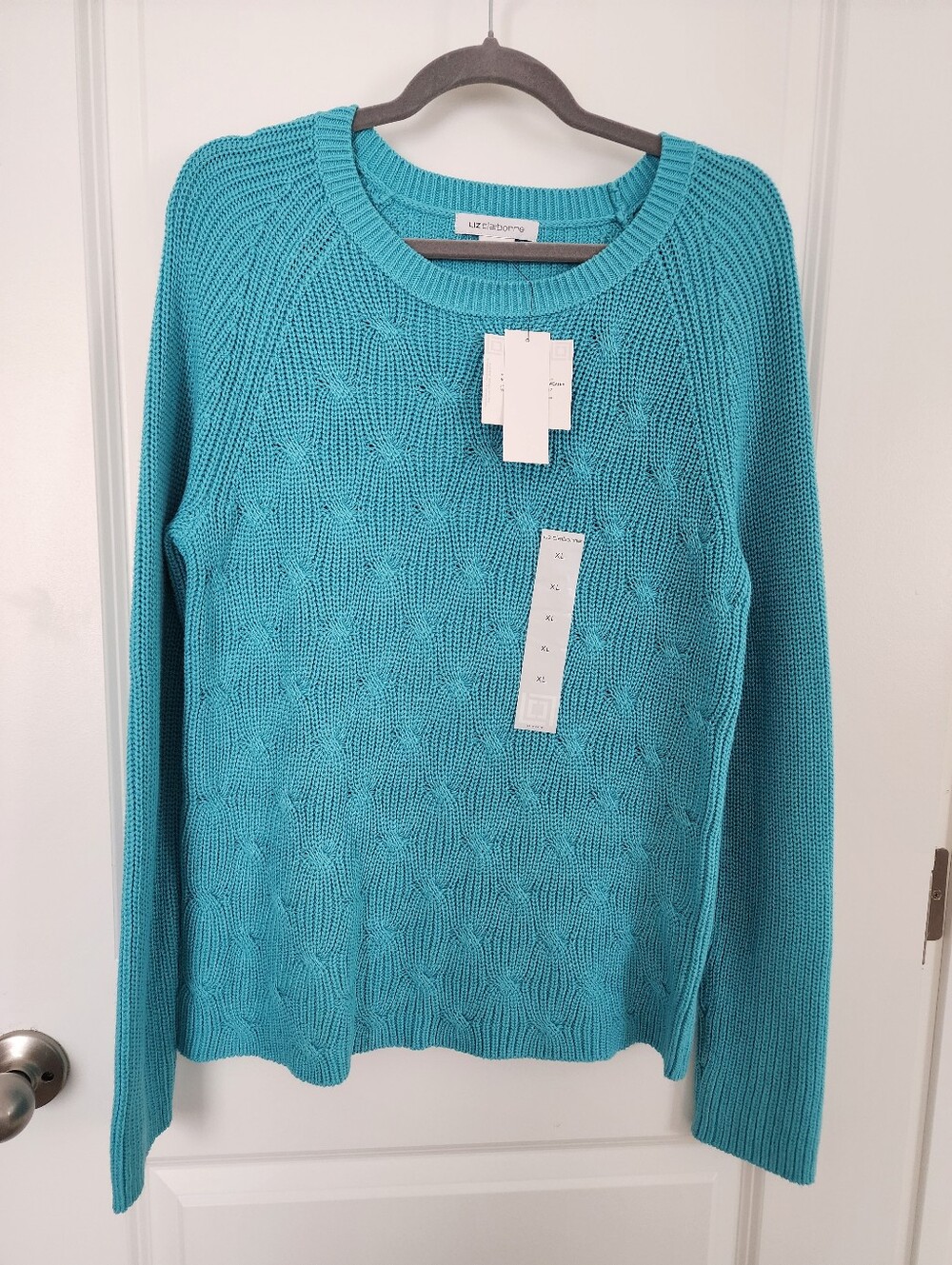 Liz Claiborne Women's Turquoise Cable-Knit Crewneck Sweater. New. Size XL.